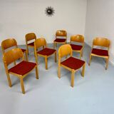 Lot of 8 old Scandinavian design wooden chairs from the 80s vintage