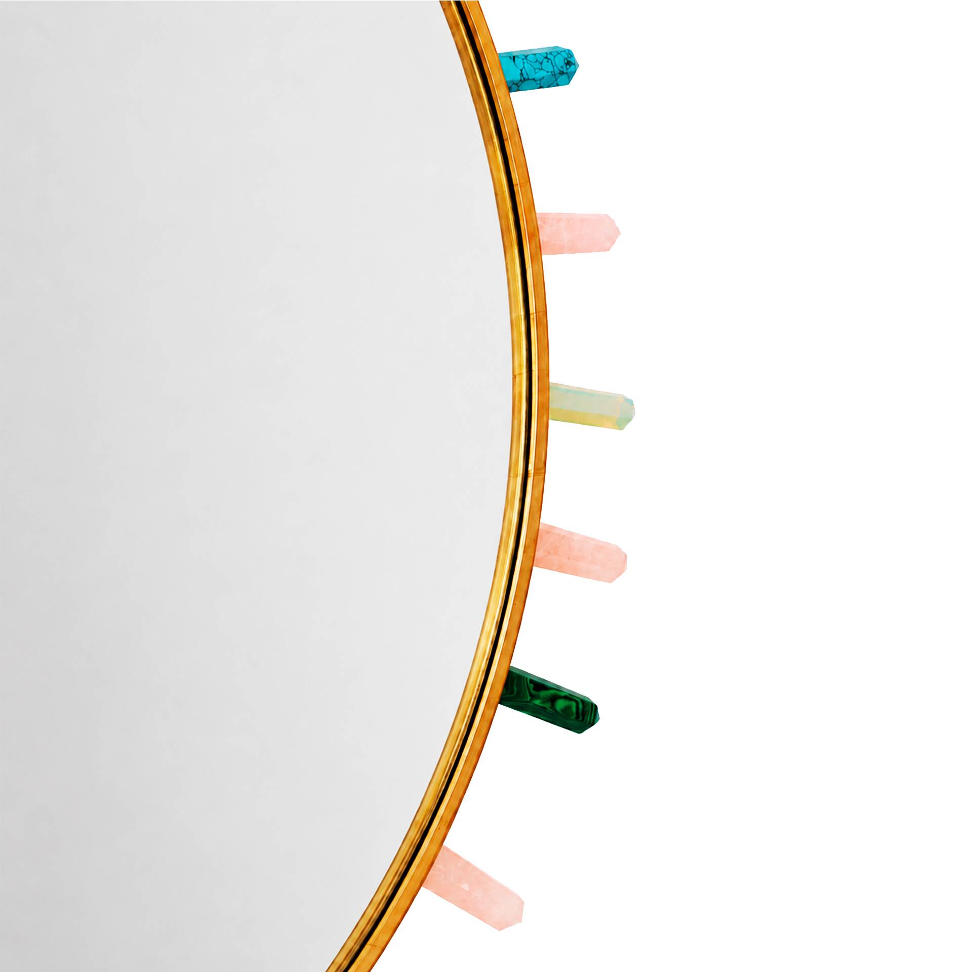Contemporary Round Mirror with Multicolored Semiprecious Stones by L.A.stud