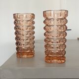 Pair of pink molded glass vases