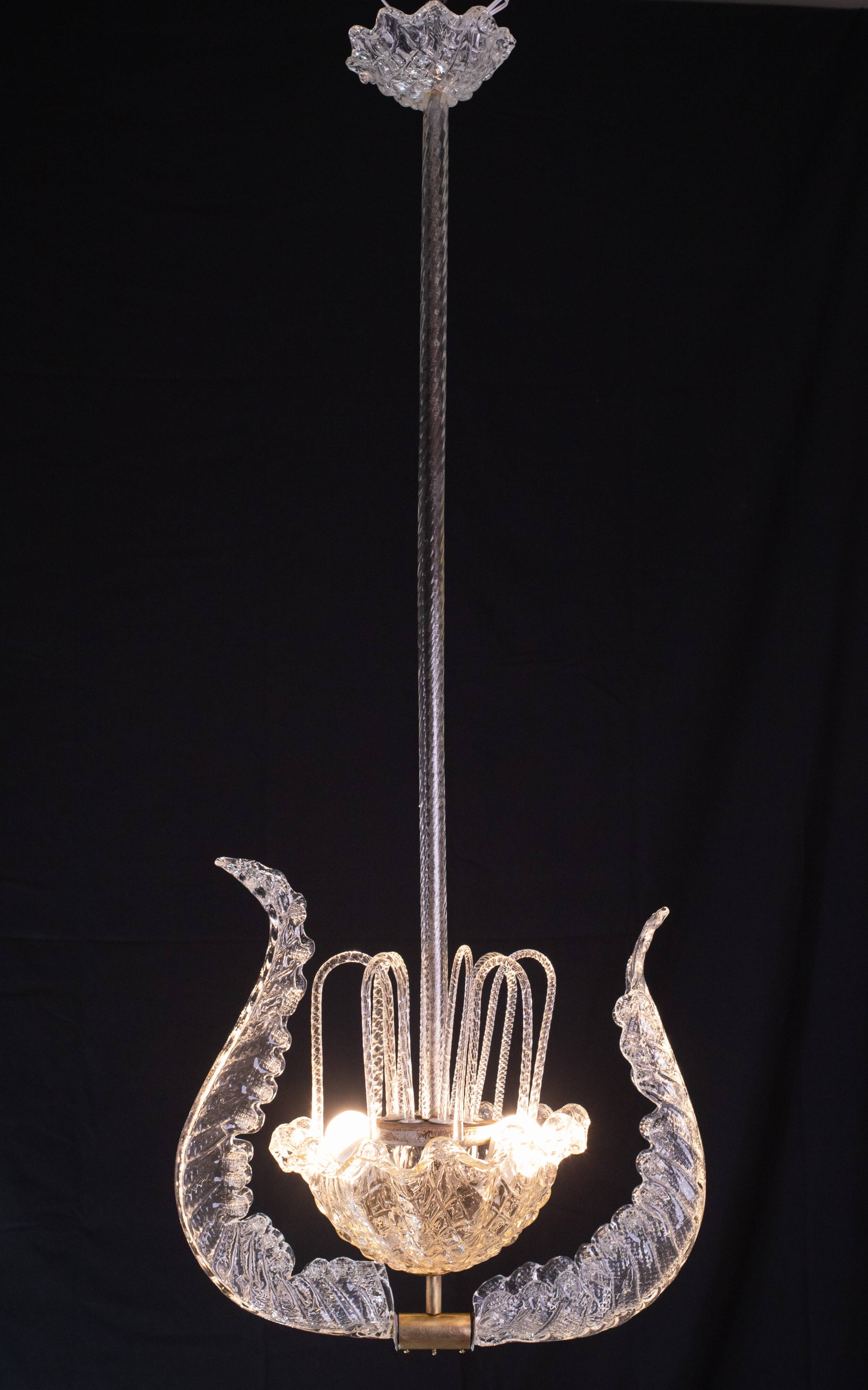 Art Decò Vintage Chandelier By Barovier e Toso, Murano Glass, 1940