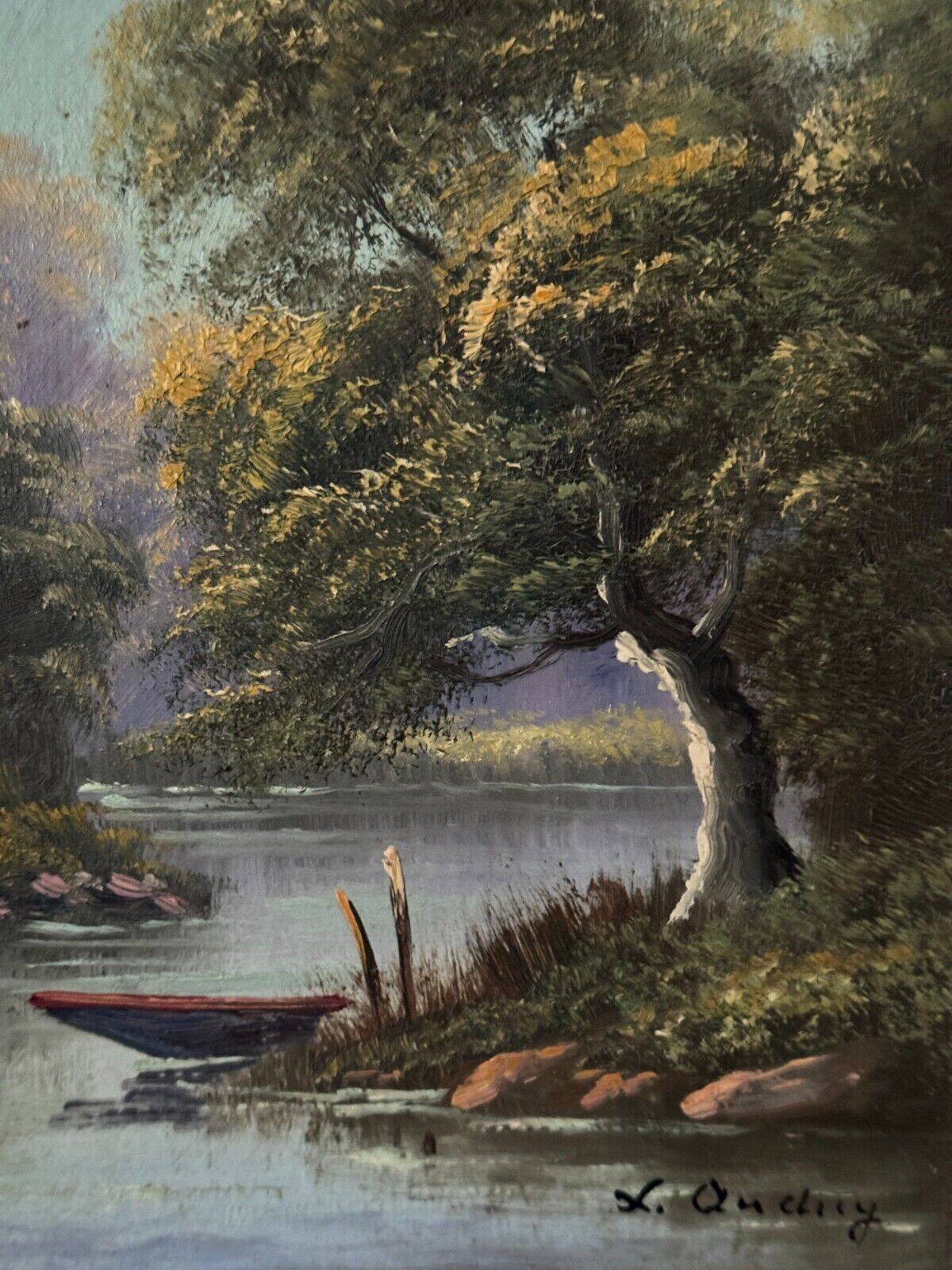 Oil on panel riverside landscape by J. Audry 20th century