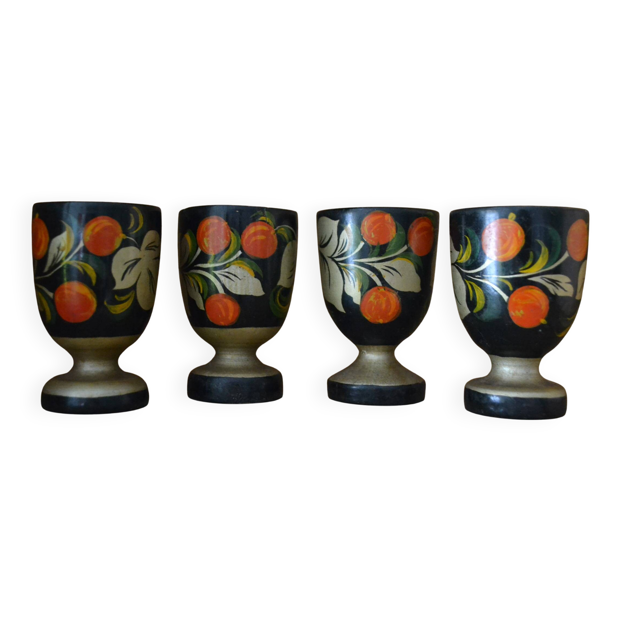 Set of 4 painted wooden egg cups