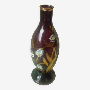 Soliflore vase in enameled glass with floral decoration late 19th century