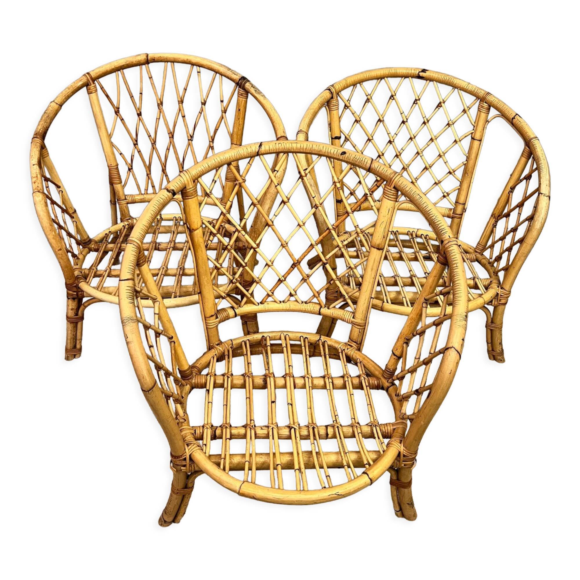 Trio of rattan armchairs