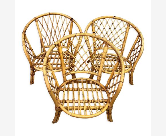 Trio de fauteuils en rotin