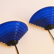 Pair of 1980's Art Deco Inspired Cobalt Blue Glass Sconces - Design Light