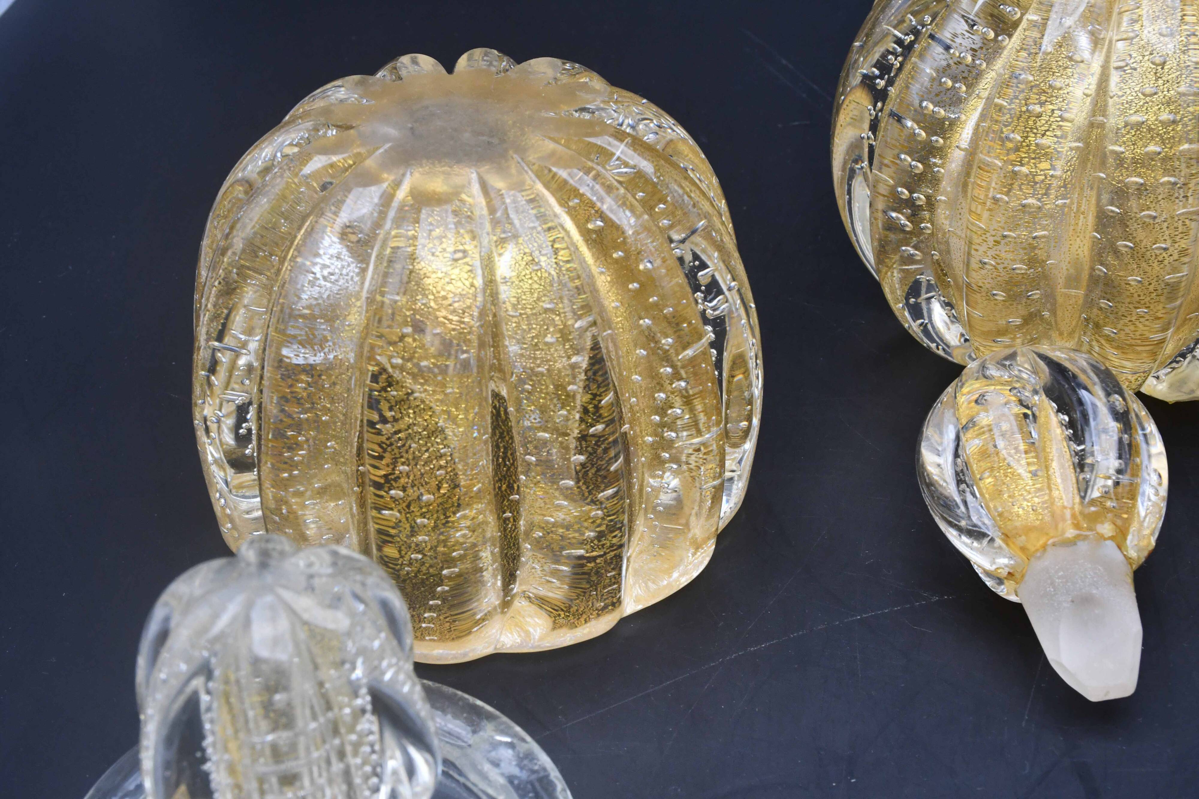 Set of 3 gold Ercole Barovier "Bullicante" Murano glass vases for Barovier & Toso