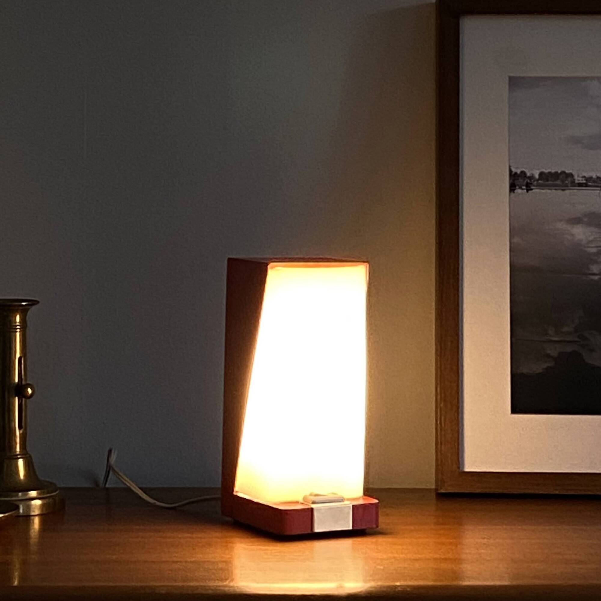 Table lamp in red painted metal and white plexiglass 60s vintage LAMP-7149