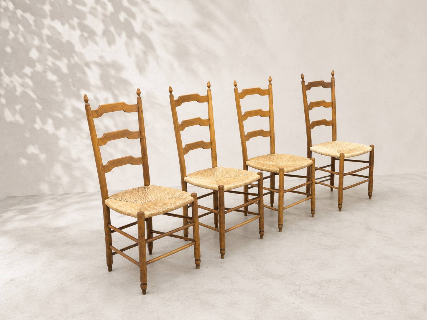 Set of 4 rustic straw chairs in solid wood – France, 1950s-19