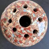 Pique-fleurs boule Vallauris vintage 50s – céramique à trous – dégradé marr