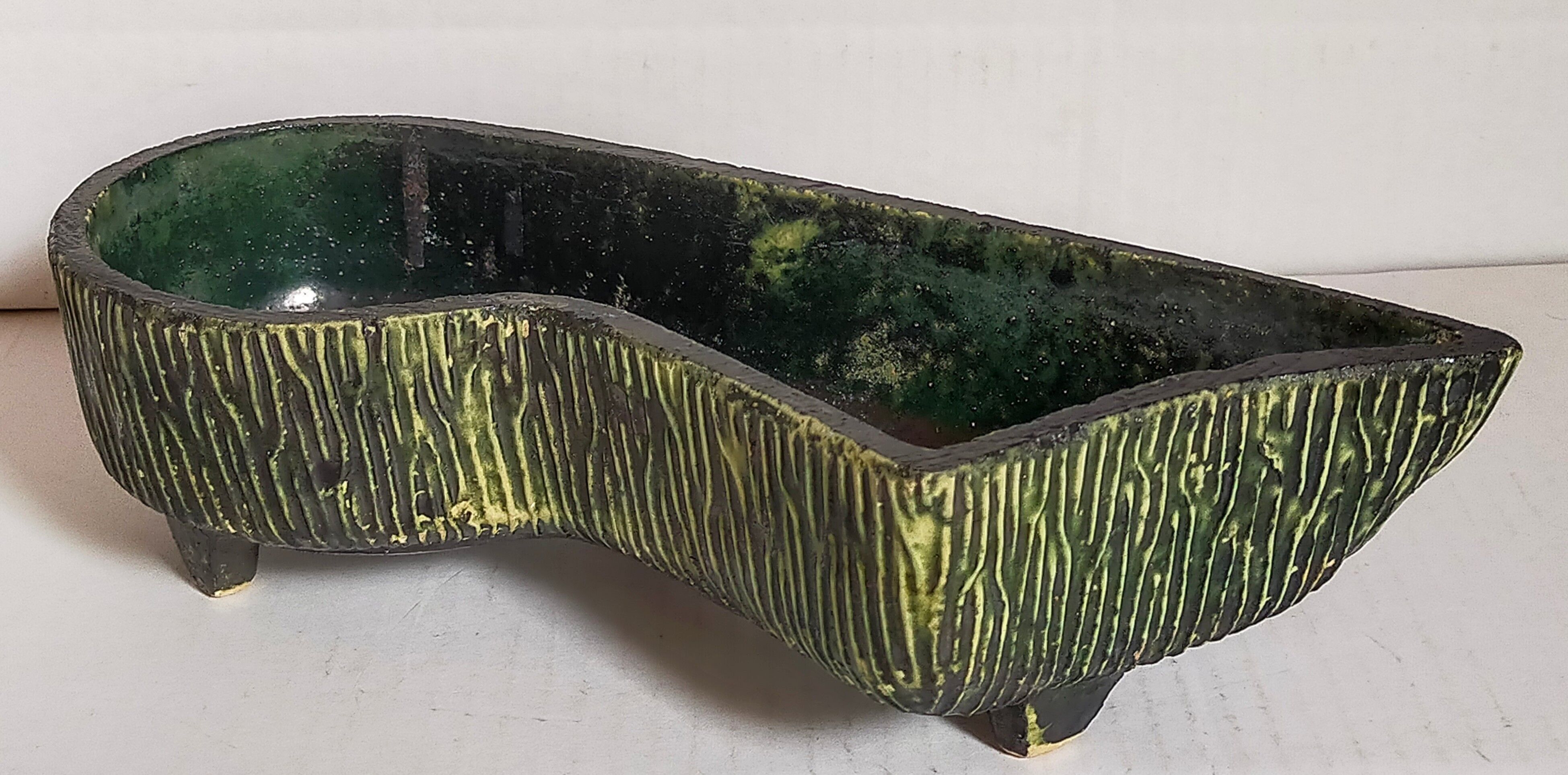 Vintage free-form tripod ceramic cactus planter