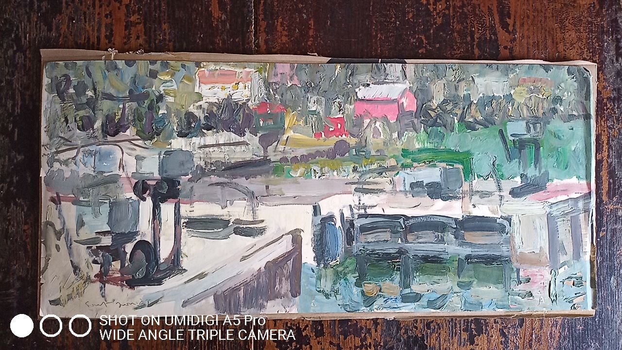 Marcel Saint-Jean (1914-1994) oil on paper - 29 x 65 cm "the red house"