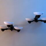 Paire d'appliques murales anciennes en bronze et albâtre à trois bras, 1910