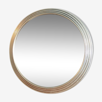 Mirror round surround patinated gilded brass metal