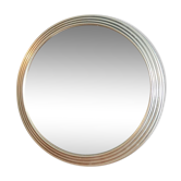 Miroir plateau rond entourage métal laiton doré patiné