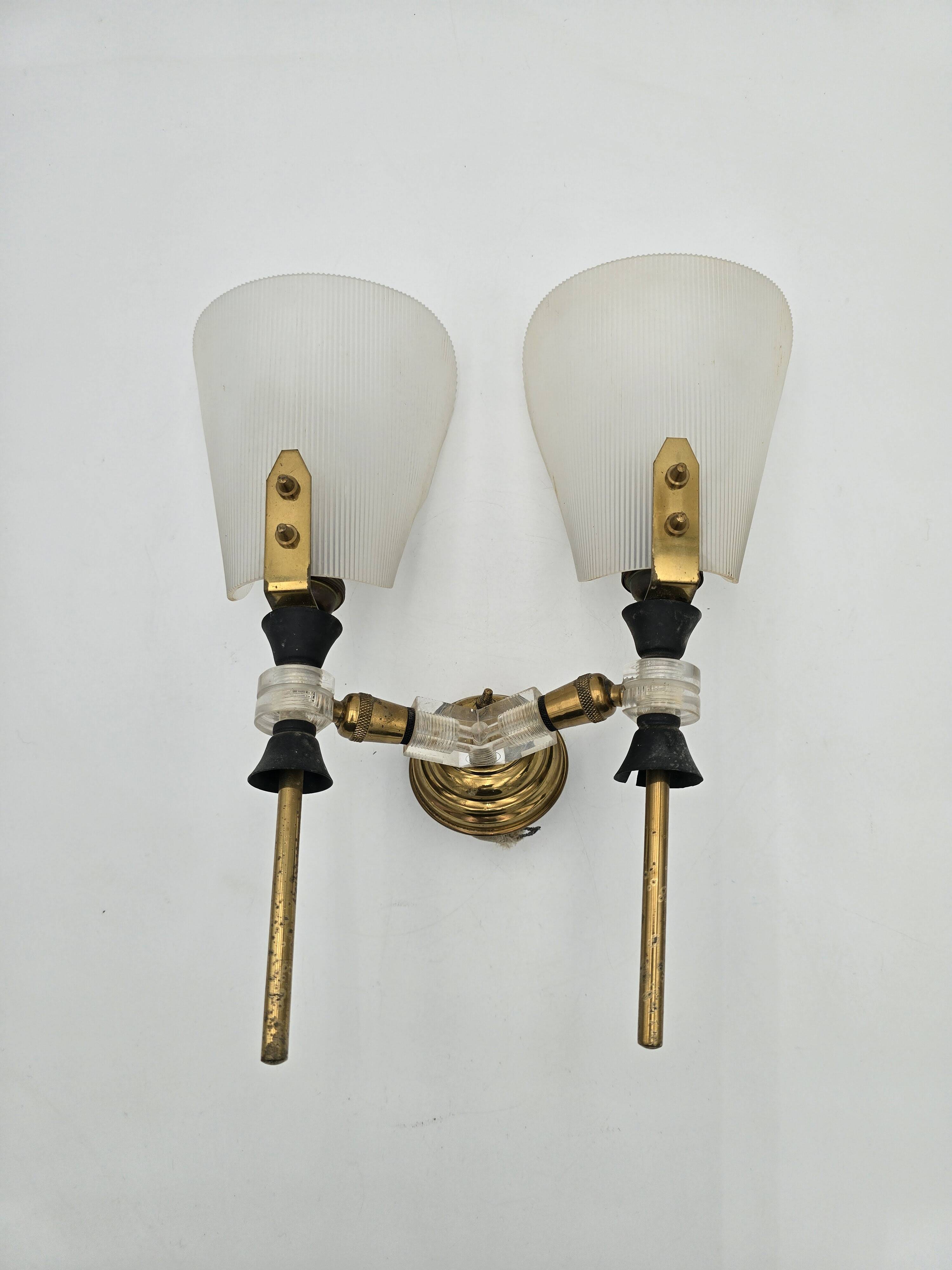 70's brass and plexiglass wall light