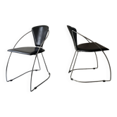 Lot de 2 Chaises  filaires en métal et cuir noir Cantilever - Linda de Arrben, Italie 1980