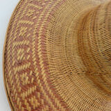 Asian hat in braided wicker and bamboo 70s