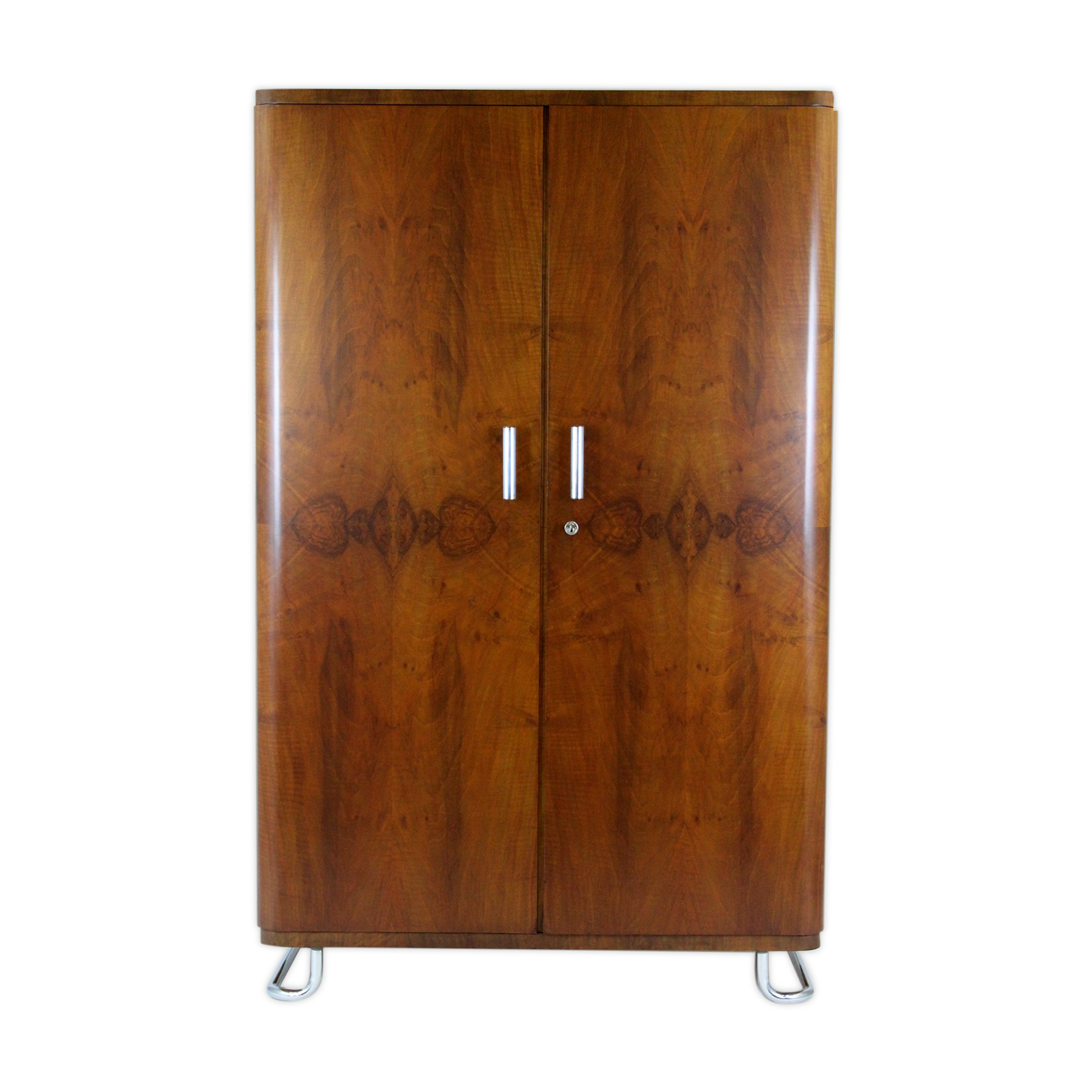 Bauhaus chromed tubular steel and walnut wardrobe, 1930s