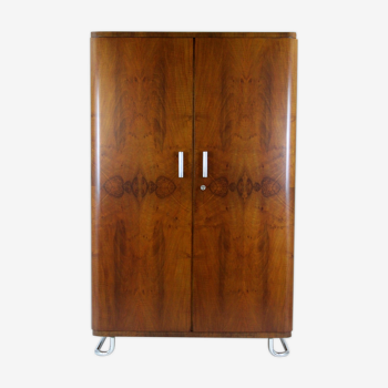 Armoire Bauhaus en acier tubulaire chromé et noyer, années 1930