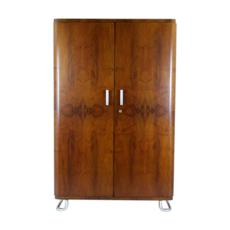 Bauhaus chromed tubular steel and walnut wardrobe, 1930s