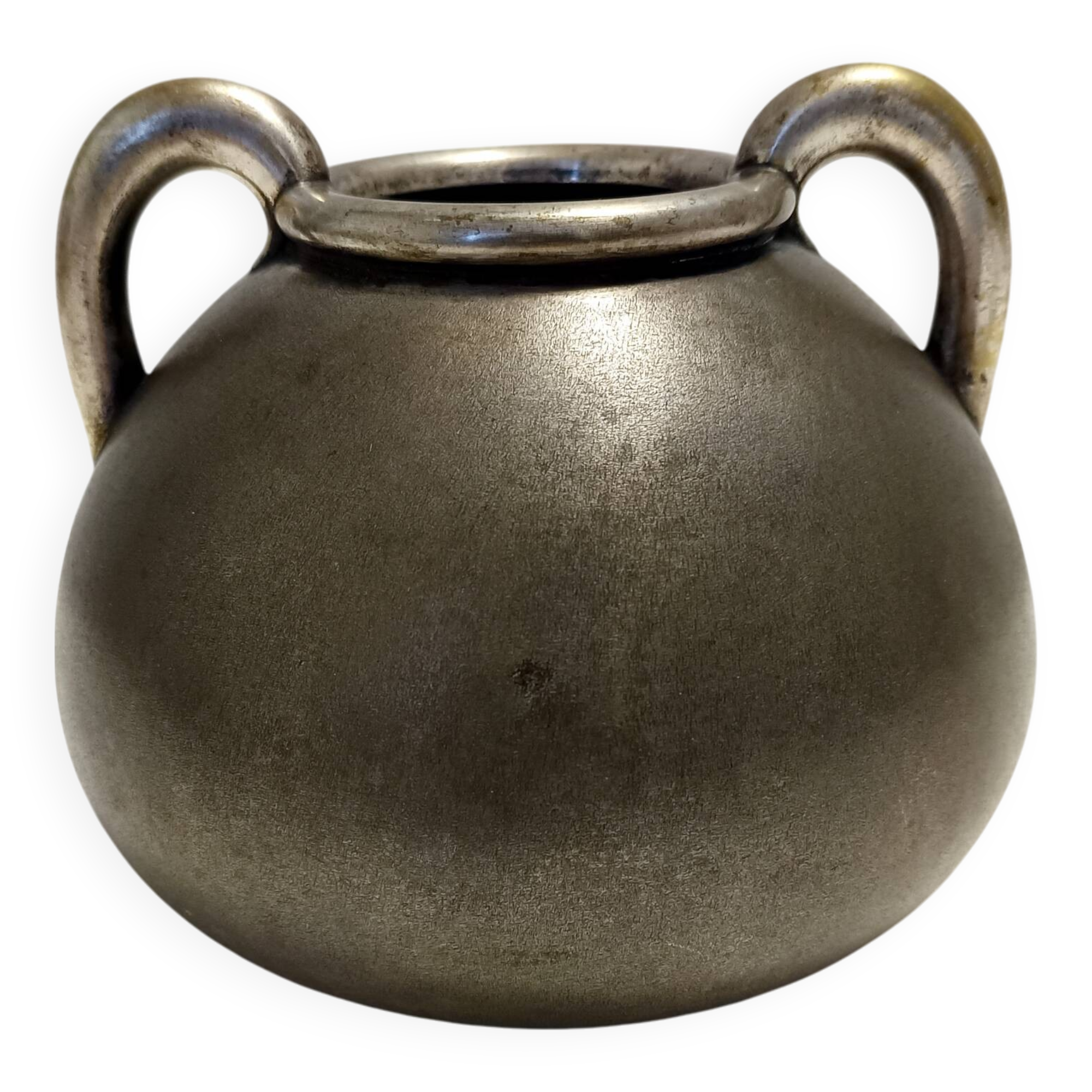 High-Quality Art Deco Burnished Silvered Brass Vase, Italy