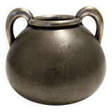 High-Quality Art Deco Burnished Silvered Brass Vase, Italy
