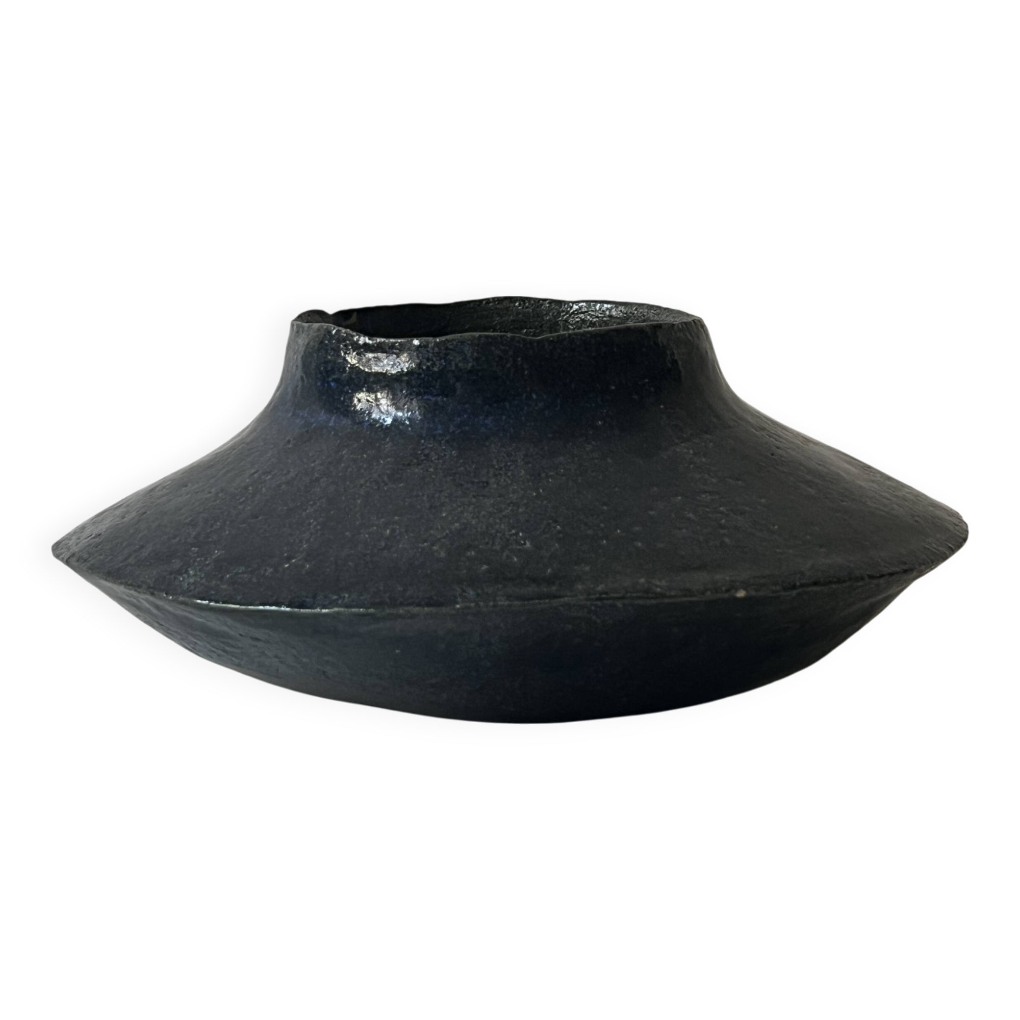 Large handmade spinning top vase in glazed ceramic and signed circa 1950