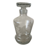 Small cut blown glass carafe with engraved decoration of vine leaves and grapes threaded cap
