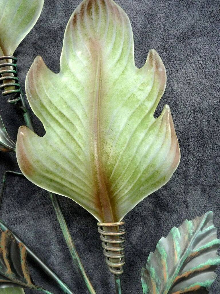 giant painted sheet metal wall lamp Murano glass plant leaf 105 cm