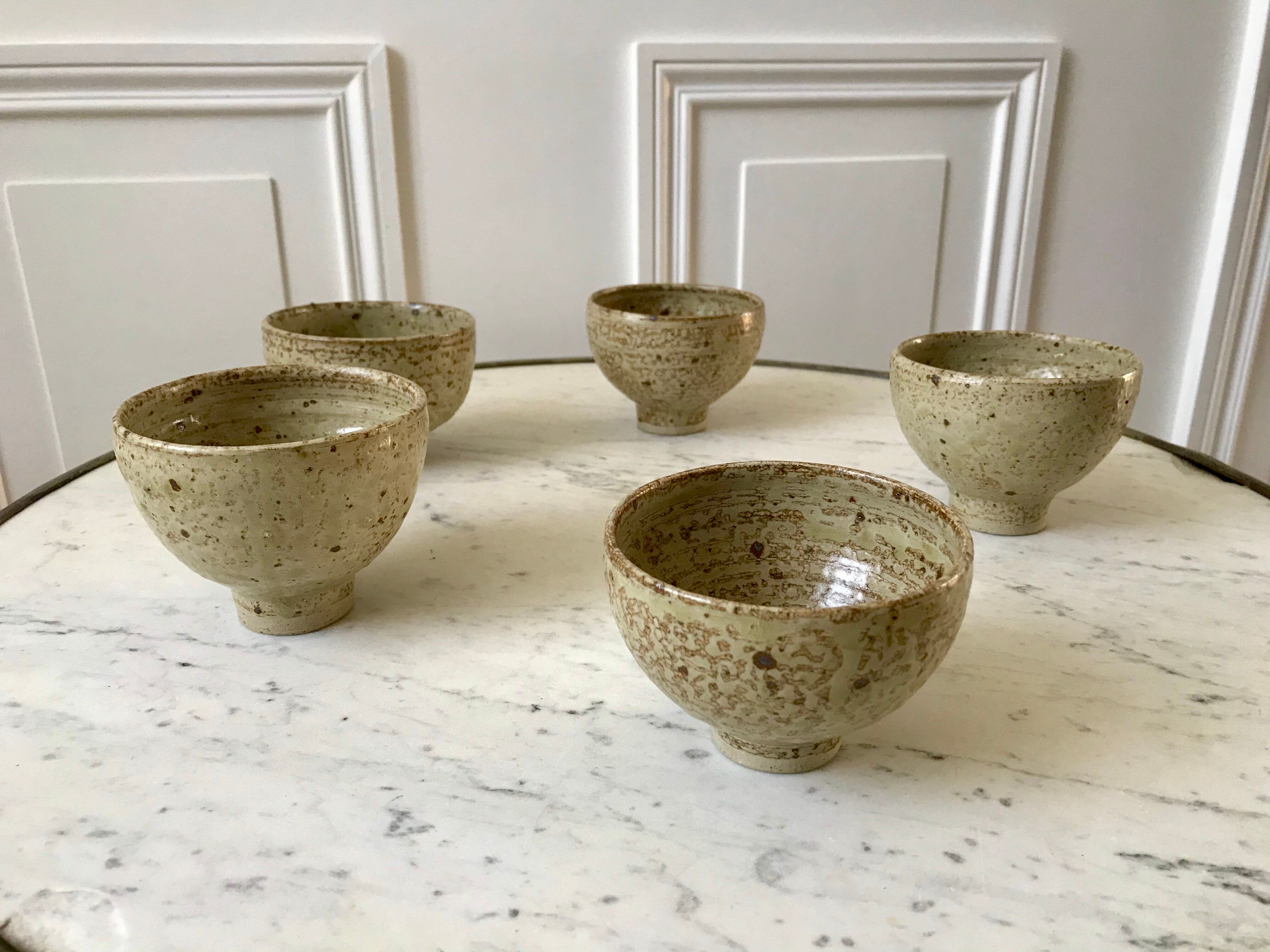 lot de 5 petits bols en céramique / grès émaillé / poterie artisanale années 70
