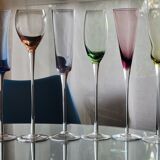 Set of 6 champagne flutes in different colors and shapes