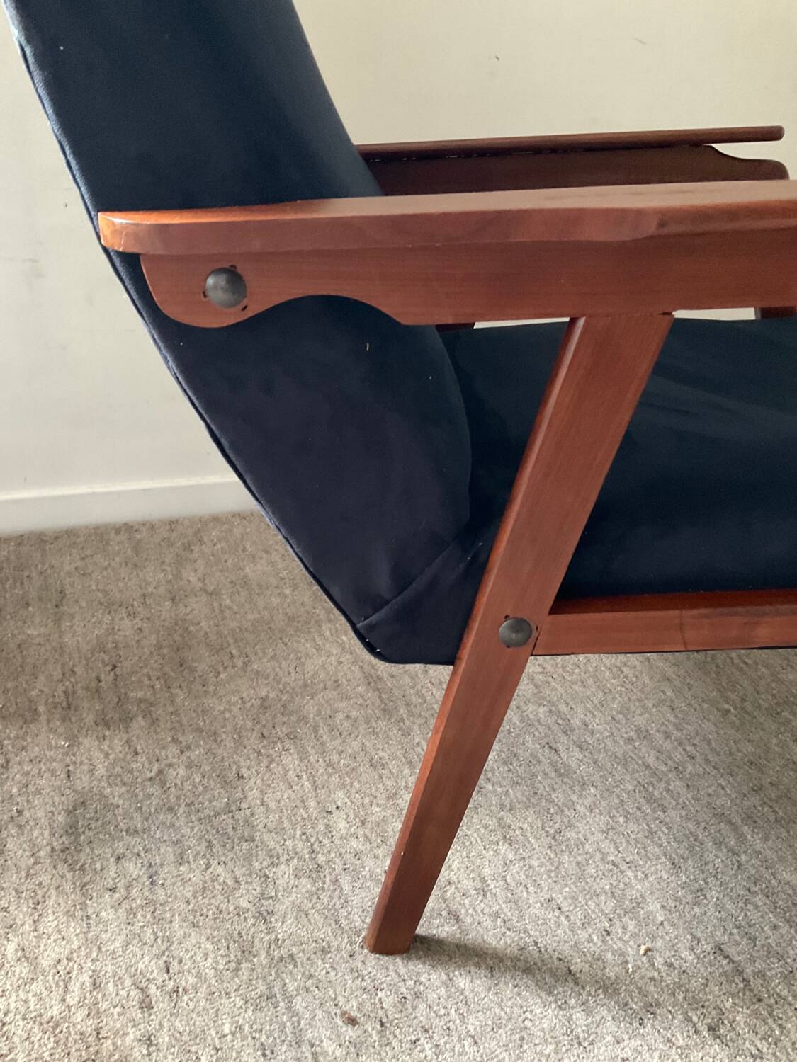 Scandinavian teak and velvet armchair from the 60s