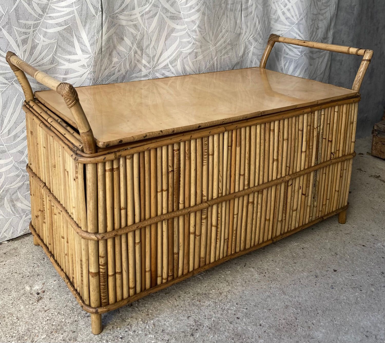 Vintage rattan bench chest