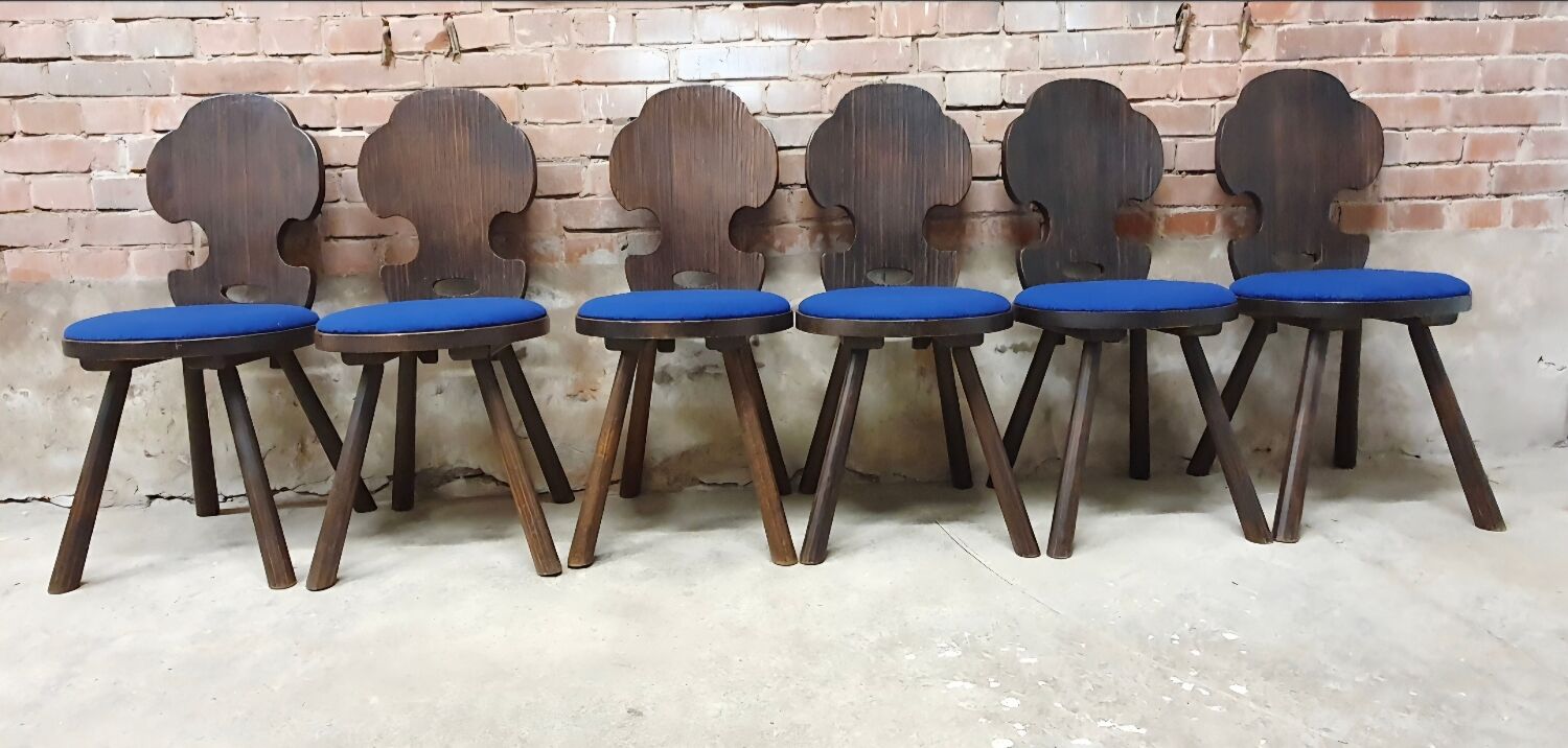 Lot of 6 vintage brutalist chairs from the 1970s.