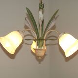 French Vintage 3 Light Lavender Lily Chandelier with Glass Shades 5480
