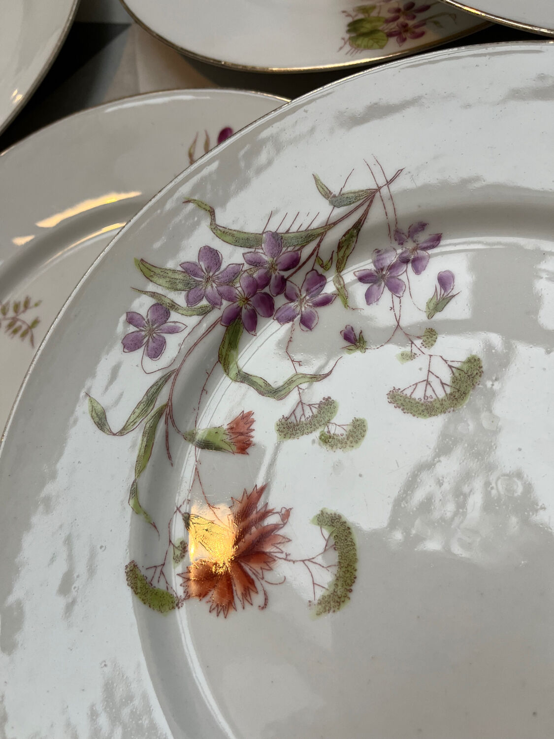 Set of 8 floral porcelain plates from the late 19th century.
