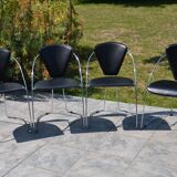4 chrome and leather chairs designed by Italy