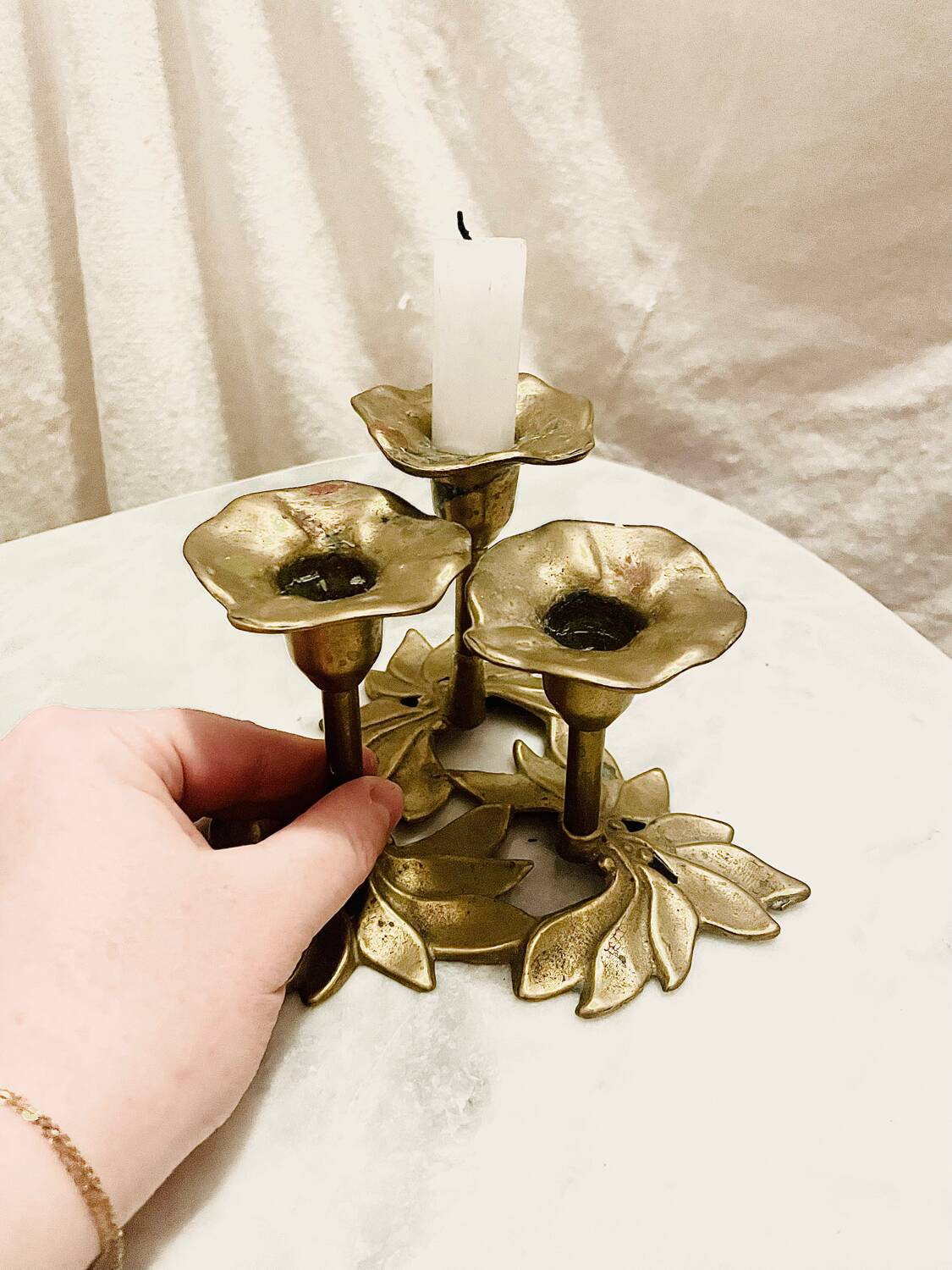 Floral Brass Candle Holder