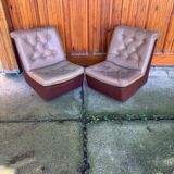 Set of mid-century modern brown leather and fabric chairs, 1960s