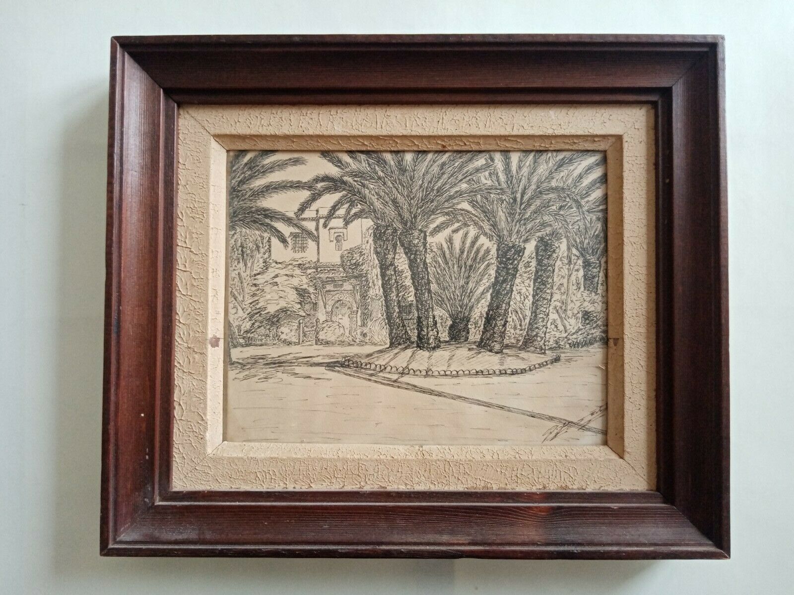 Old painting drawing in ink signed , Les Palmiers