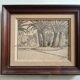 Old painting drawing in ink signed , Les Palmiers