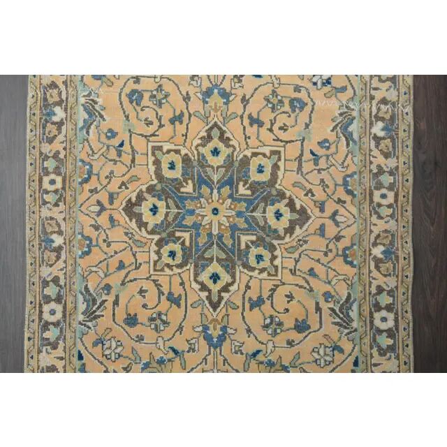 Vintage Turkish Oushak Handmade Wool Cotton Orange Runner Rug 104x310