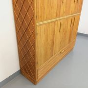 Vintage rattan and light wood storage unit from the 60s