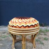 Rattan pouf and its 70's cushion