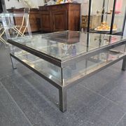 Sliding top coffee table – 70s design – chrome & glass – 108 cm