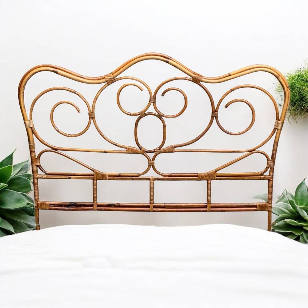 Bamboo and rattan headboard 160cm vintage 1960