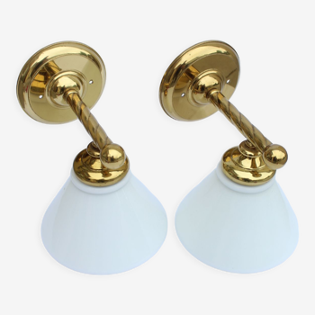 Vintage wall lamps in opaline and brass