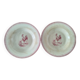 2 Deep Plates Terre de Fer Gien Model Chantecler Red Rooster