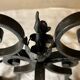 Pair of 3-light wrought iron candlesticks on vintage legs